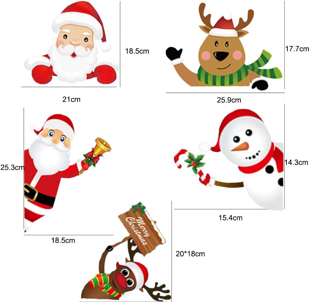 MEISEN 161 PCS 8 Sheets Christmas Snowflake Window Cling Stickers for Glass, Xmas Decals Decorations Holiday Snowflake Santa Claus Reindeer Decals for Party