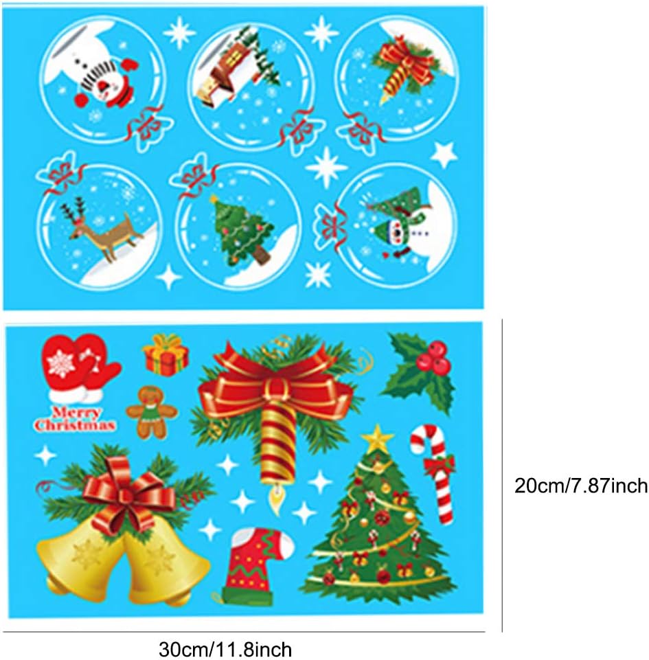 MEISEN 161 PCS 8 Sheets Christmas Snowflake Window Cling Stickers for Glass, Xmas Decals Decorations Holiday Snowflake Santa Claus Reindeer Decals for Party