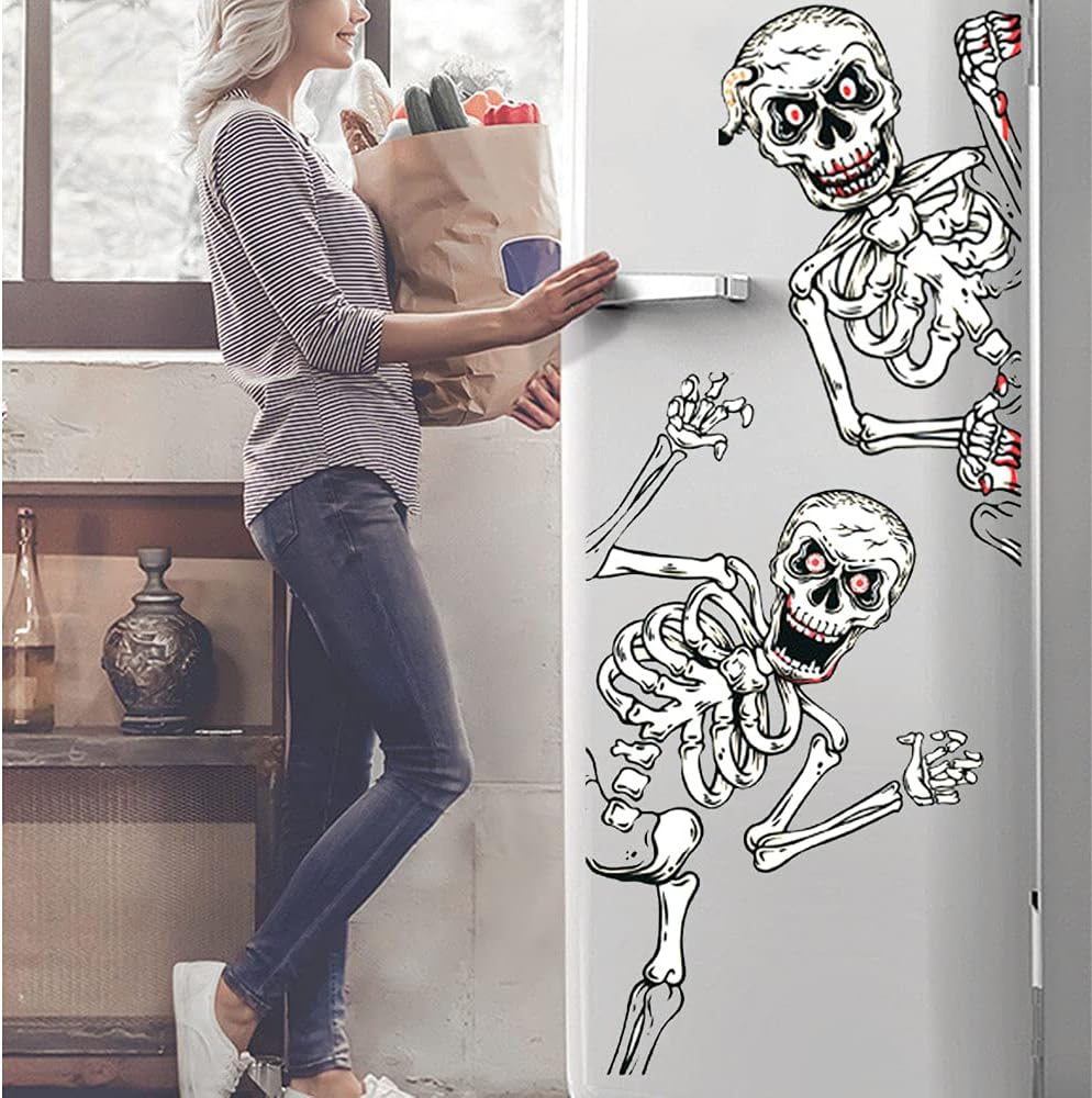 Halloween Skeletons Window Clings 4 Sheets Removable Skull Window Stickers Decals for Day of The Dead Fall Haunted House Party Glass Decoration Supplies