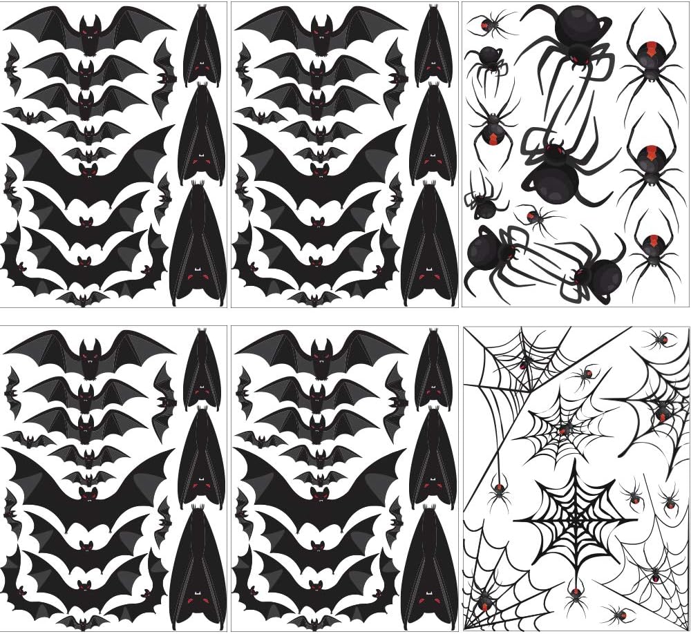 107 Piece Halloween Party Decorations Black Bats Spiders Glass Window Clings Decals Stickers for Halloween Party Supplies Favor