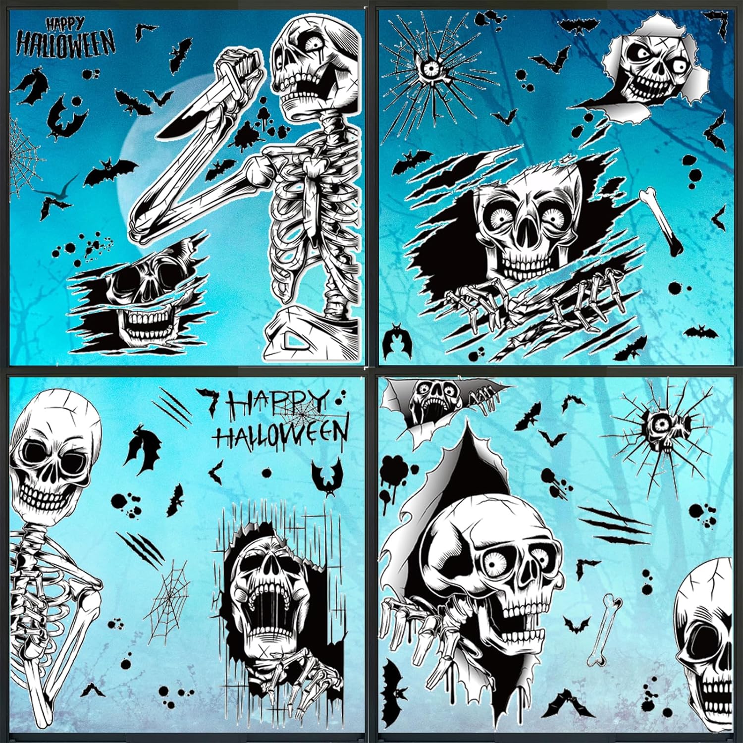 Halloween Skull Window Clings Decals PVC Material, Removable, for Smooth Surfaces - Halloween Party Supplies