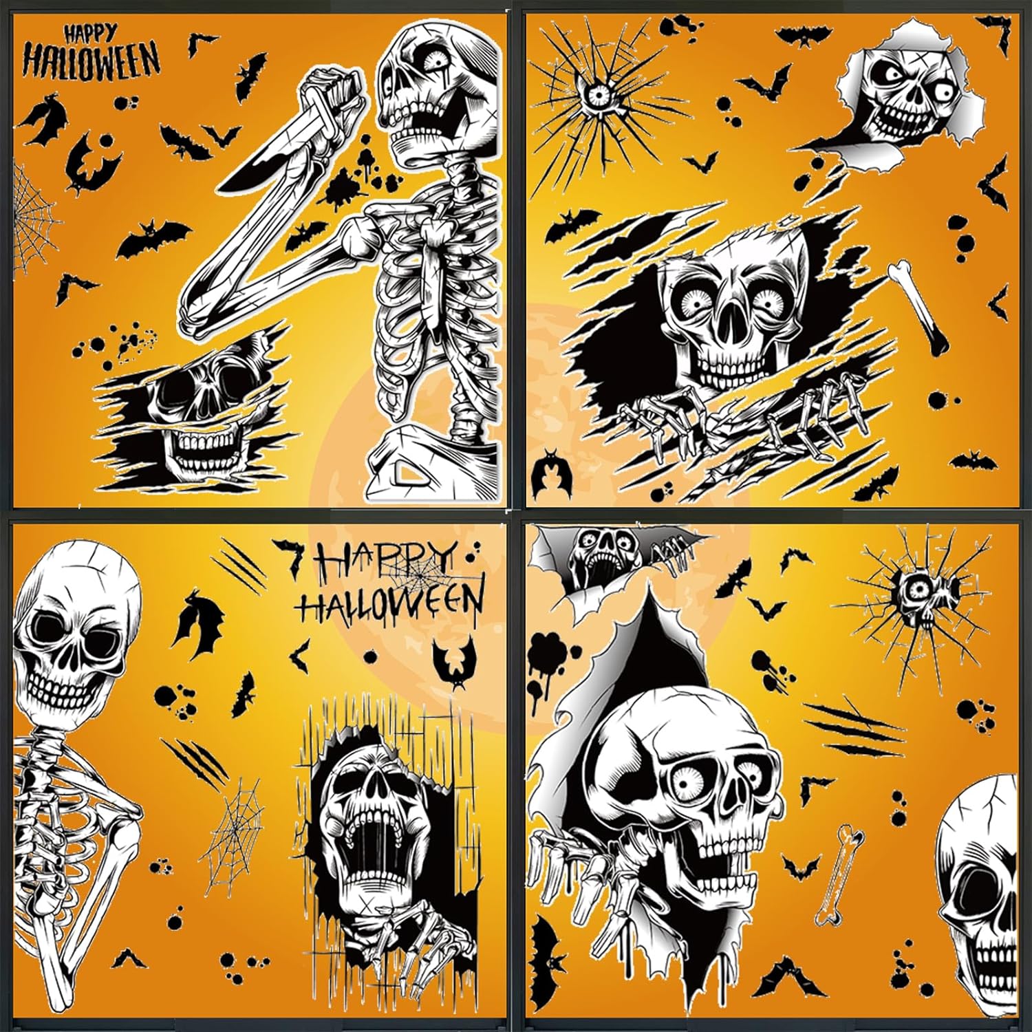 Halloween Skull Window Clings Decals PVC Material, Removable, for Smooth Surfaces - Halloween Party Supplies