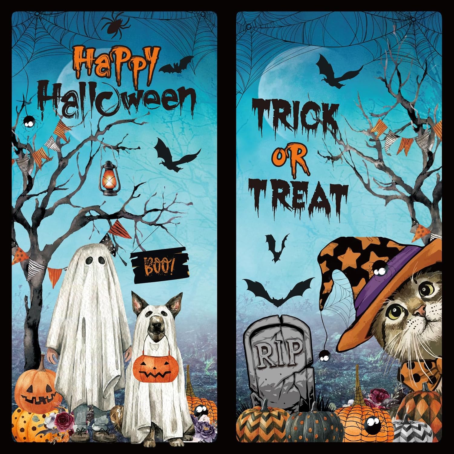 AnyDesign 9 Sheet Halloween Window Stickers Watercolor Cartoon Pumpkin Pet Ghost Bat Pattern Window Decals PVC Decorative Clings for Halloween Party Home Office Window Glass Mirror Decoration