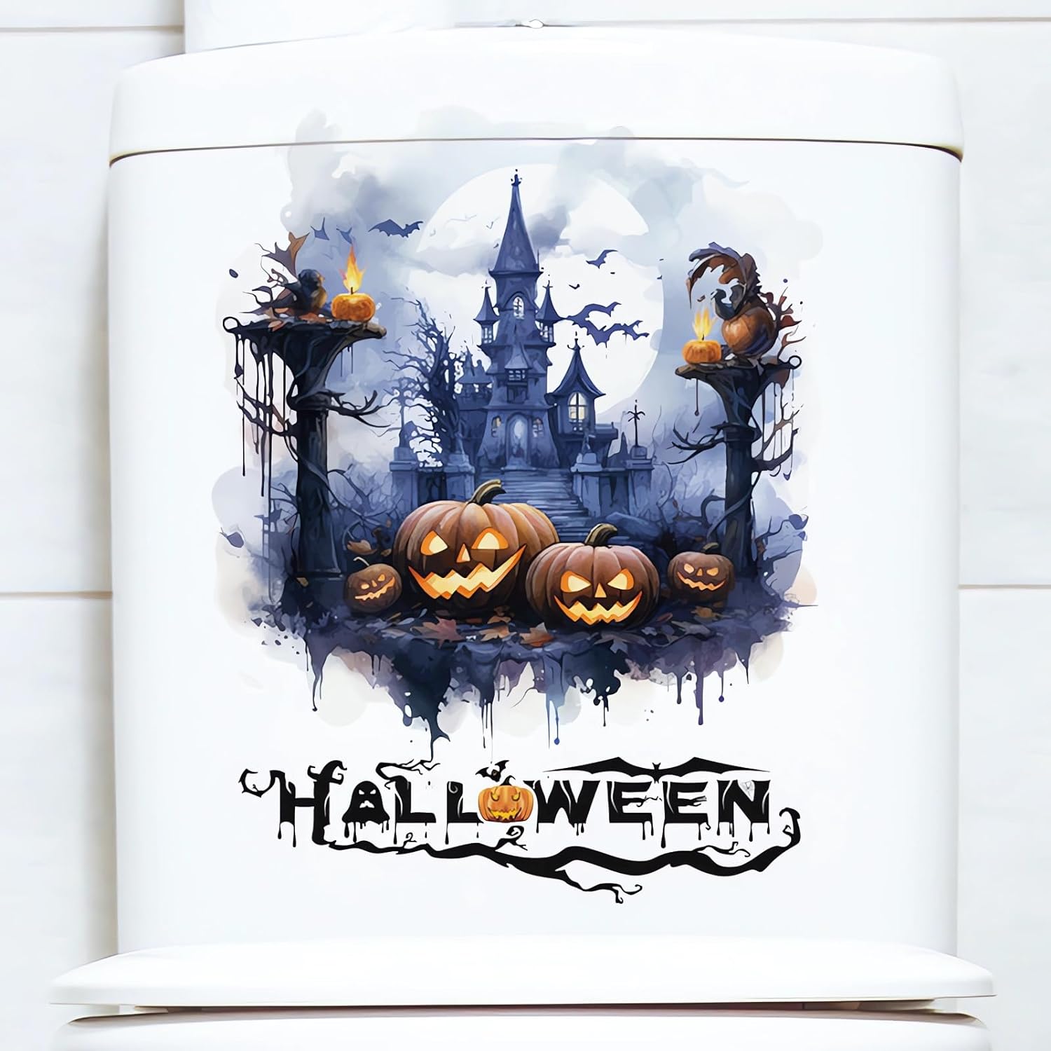 Halloween Pumpkin Monster Spooky Castle Wall Stickers, sacinora Ghost Horror Art Wall Decals Removable Vinyl Peel and Stick for Halloween Party Toilets Door Living Room Bedroom Kitchen Decorations