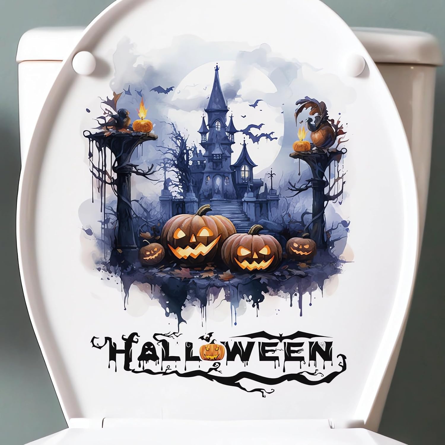 Halloween Pumpkin Monster Spooky Castle Wall Stickers, sacinora Ghost Horror Art Wall Decals Removable Vinyl Peel and Stick for Halloween Party Toilets Door Living Room Bedroom Kitchen Decorations