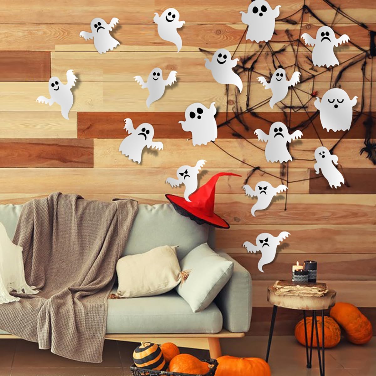 Halloween Wall Stickers 21Pcs Ghost Wall Decals White Ghost Design Halloween Decorations Ghost Wall Decals for Home Bedroom Living Room Bathroom Home School Office Halloween Party Supplies