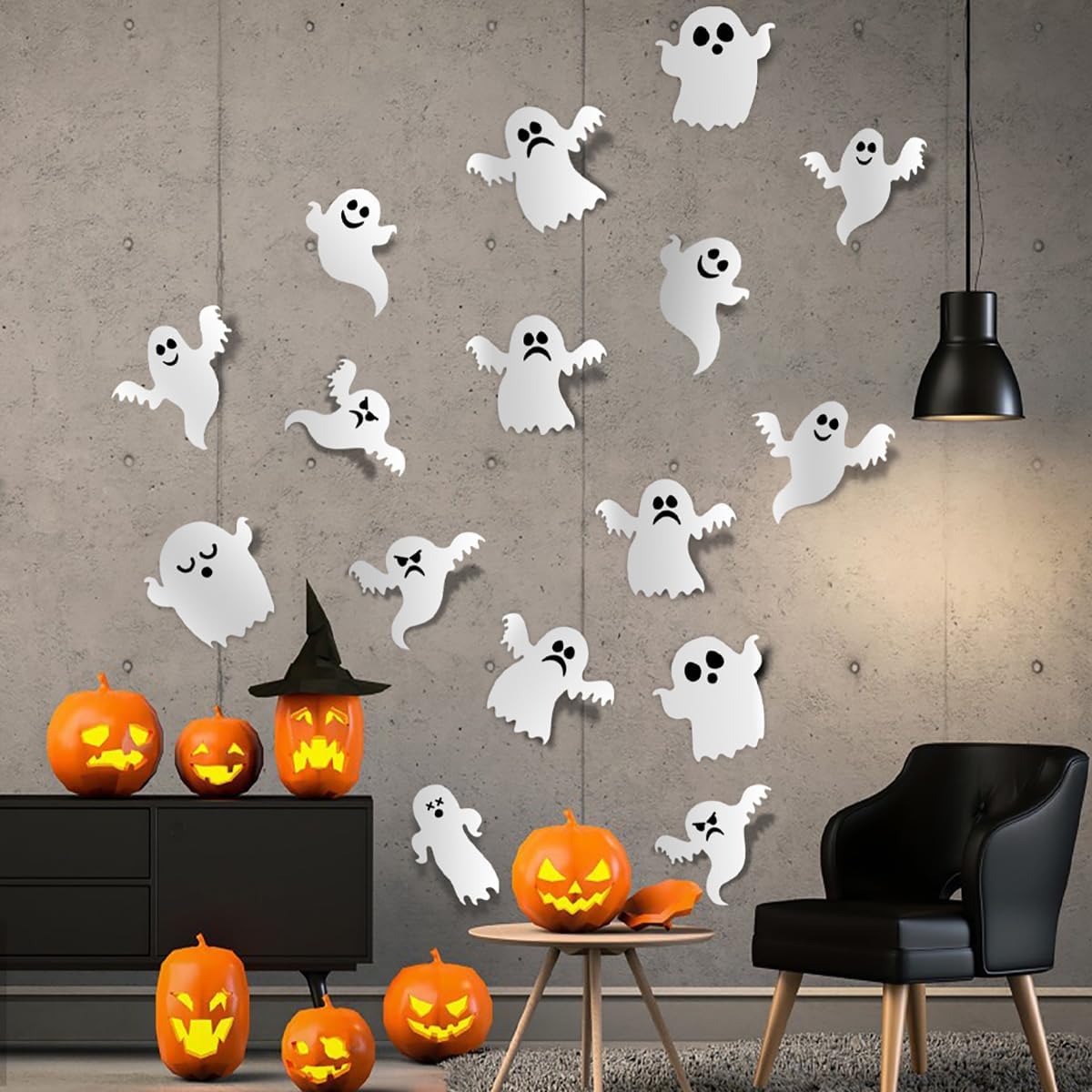 Halloween Wall Stickers 21Pcs Ghost Wall Decals White Ghost Design Halloween Decorations Ghost Wall Decals for Home Bedroom Living Room Bathroom Home School Office Halloween Party Supplies