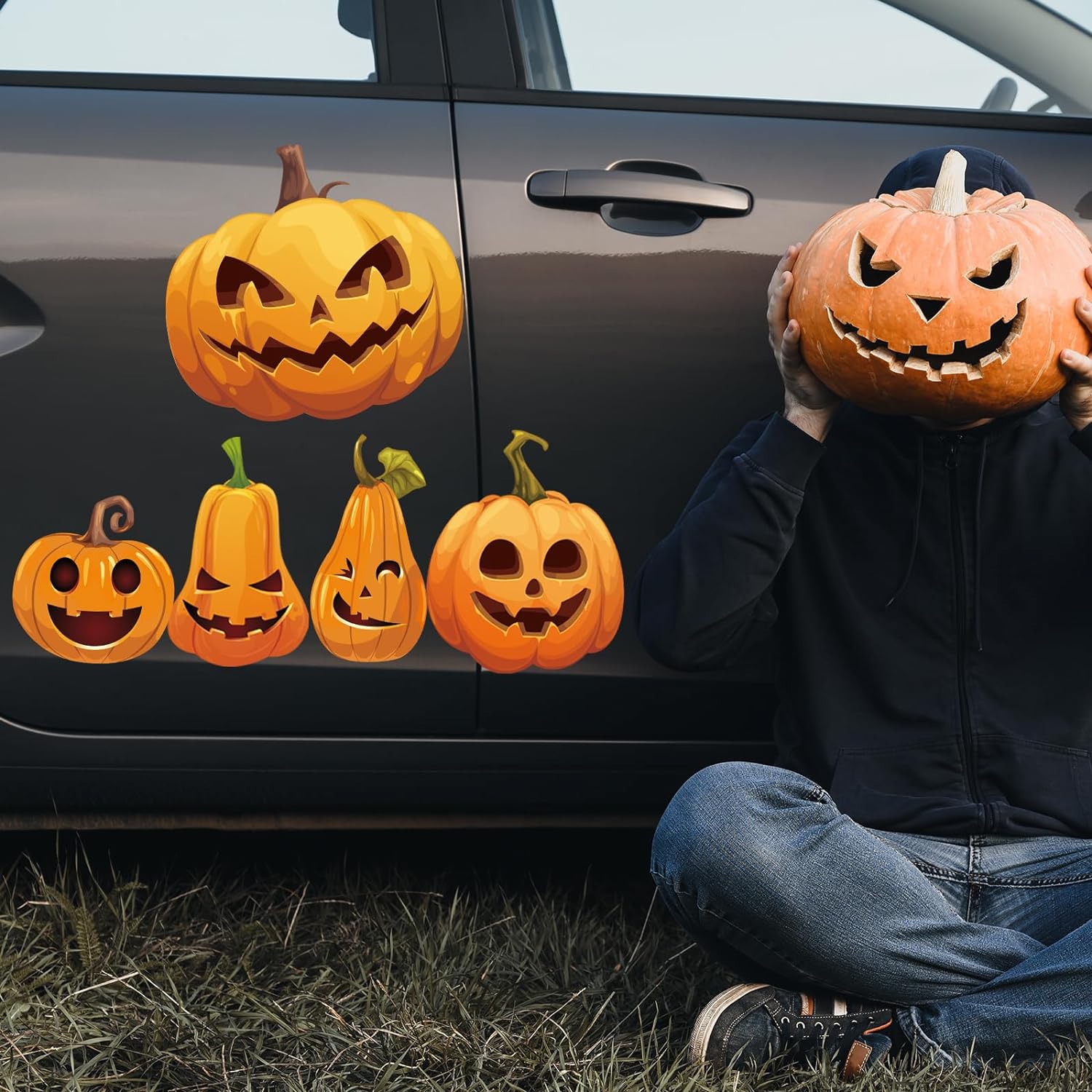 120 Pcs Halloween Pumpkin Car Stickers Halloween Decoration for Car Halloween Car Decor Pumpkin Car Decal Holiday Car Accessories for Halloween Car Automotive Party Home Garage Door, 15 Sheets