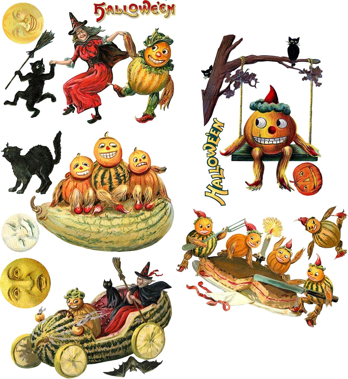 Wall Stickers  Halloween Cute Pumpkin Vintage Illustration  Removable Vinyl Colorful Wall Decals Vintage Posters