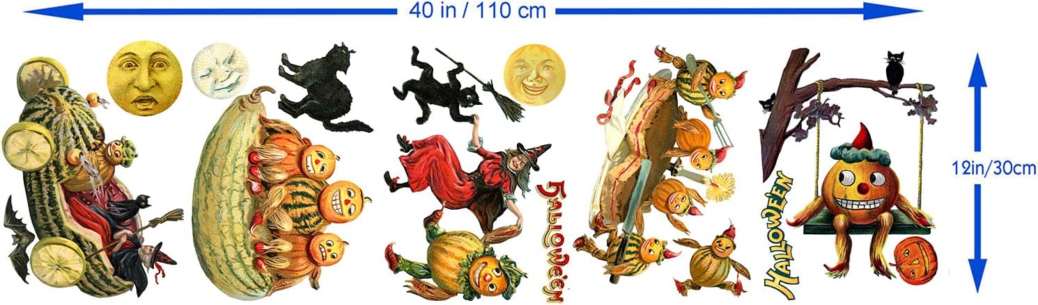 Wall Stickers  Halloween Cute Pumpkin Vintage Illustration  Removable Vinyl Colorful Wall Decals Vintage Posters
