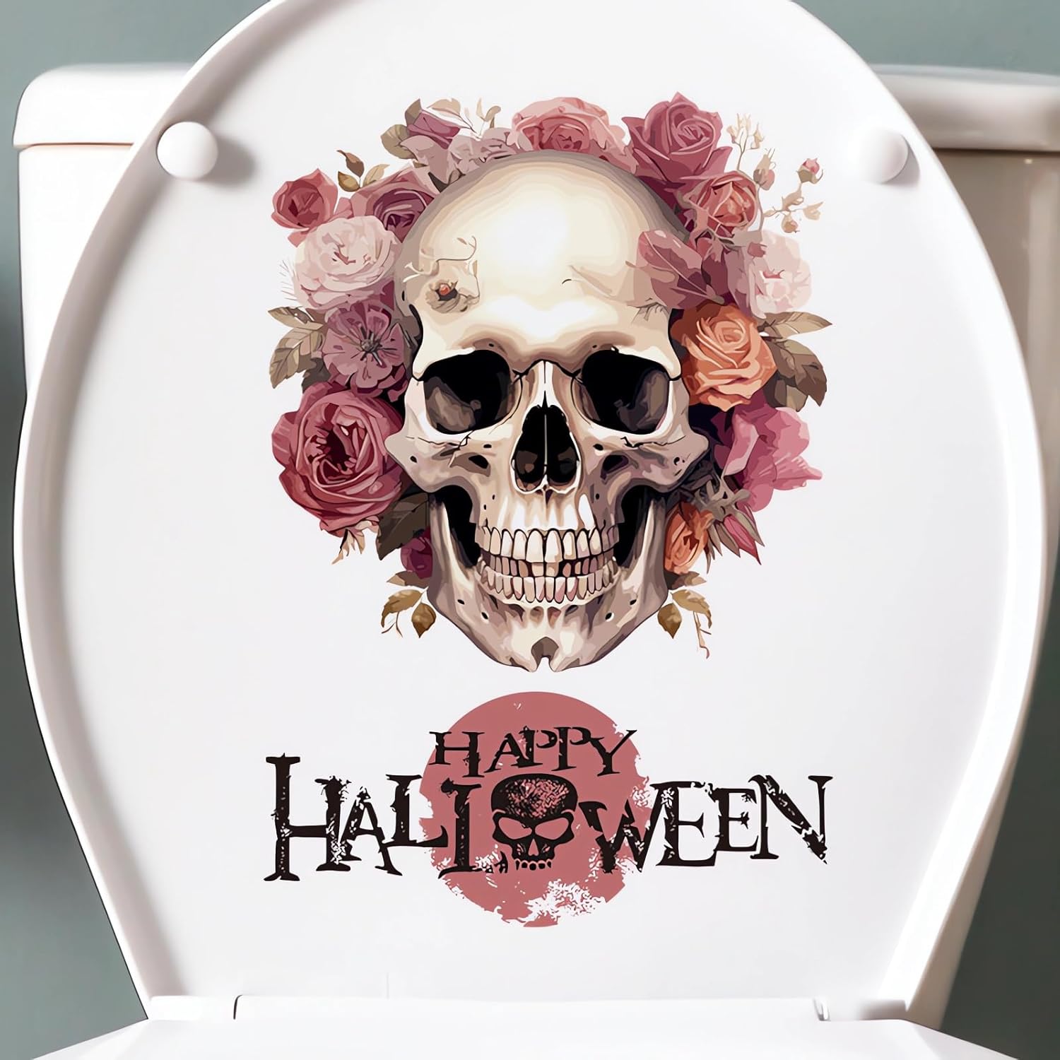 Halloween Flower Skull Wall Stickers, sacinora Horror Art Wall Decals Removable Vinyl Peel and Stick for Halloween Party Toilets Door Living Room Bedroom Kitchen Decorations