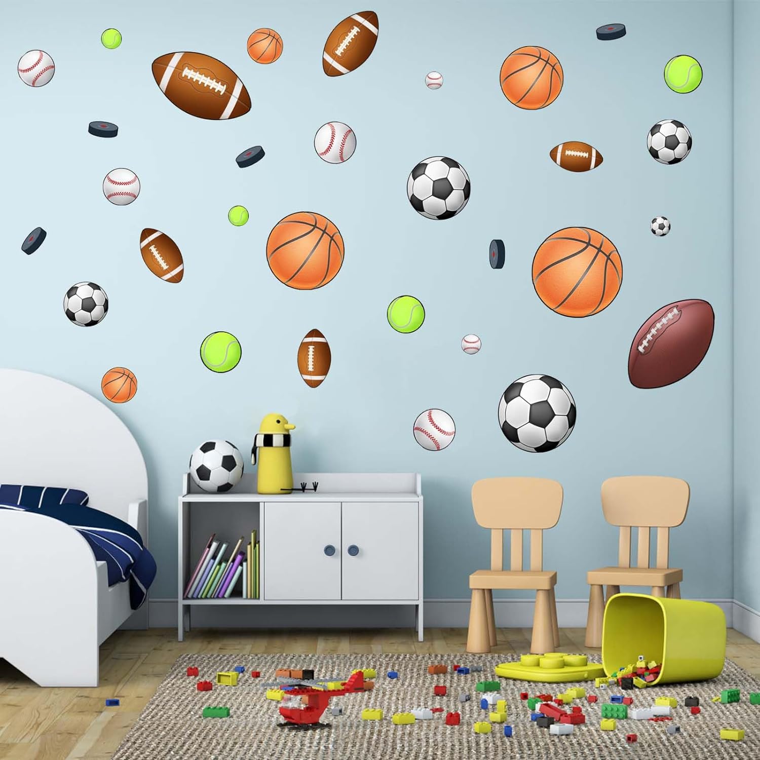 Basketball Football Sports Wall Stickers - Kids Baby Boys Wall Decals - Nursery Playroom Classroom Daycare Game Room Bedroom Home Wall Decor