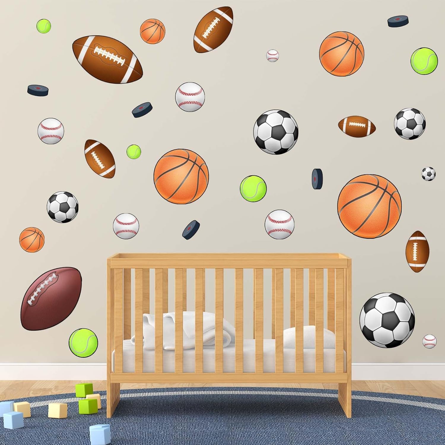 Basketball Football Sports Wall Stickers - Kids Baby Boys Wall Decals - Nursery Playroom Classroom Daycare Game Room Bedroom Home Wall Decor