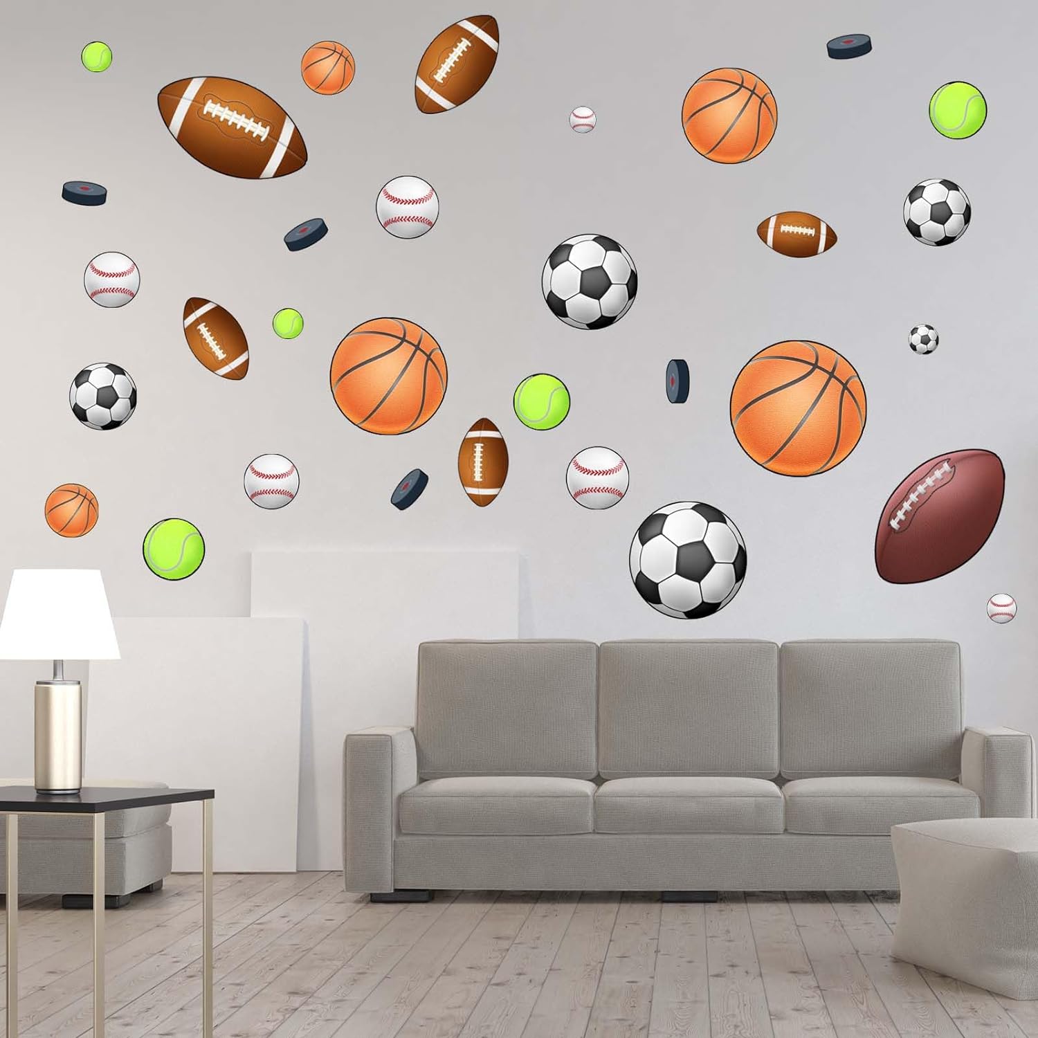 Basketball Football Sports Wall Stickers - Kids Baby Boys Wall Decals - Nursery Playroom Classroom Daycare Game Room Bedroom Home Wall Decor