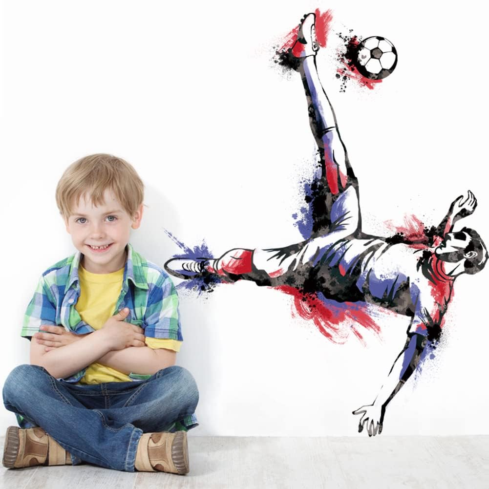 Runtoo Soccer Player Wall Art Decal Sports Wall Stickers Teens Boys Kids Bedroom Gym Decor