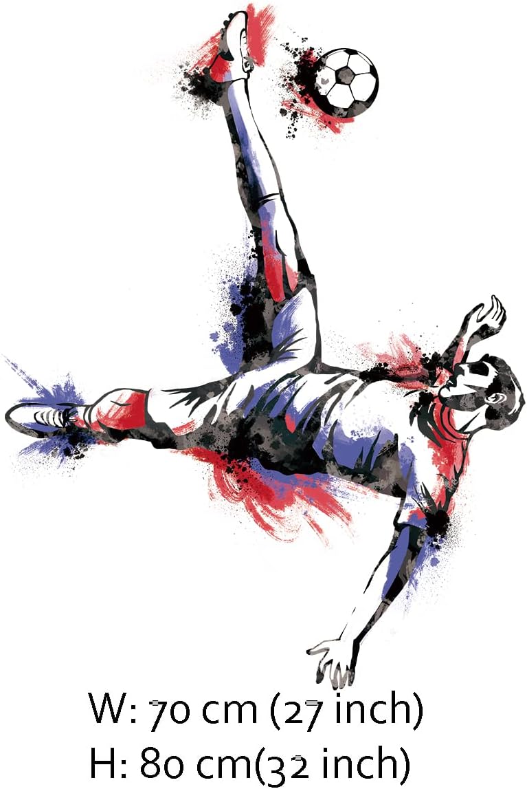Runtoo Soccer Player Wall Art Decal Sports Wall Stickers Teens Boys Kids Bedroom Gym Decor