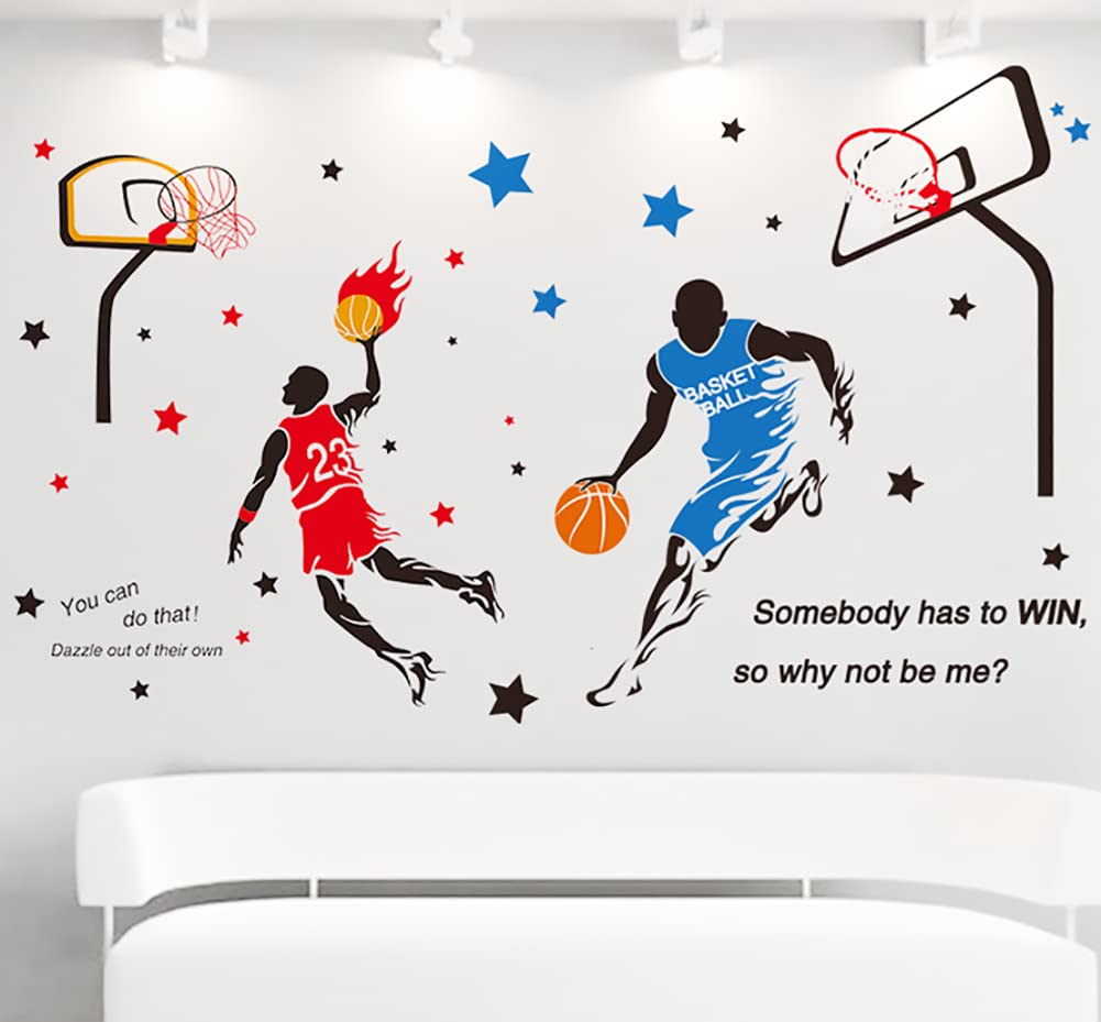 3D Basketball Player Wall Decals Decors for Boys Room,Sports Wall Decals Stickers, Basketball Slam Dunk Wall Decals for Boys Bedroom