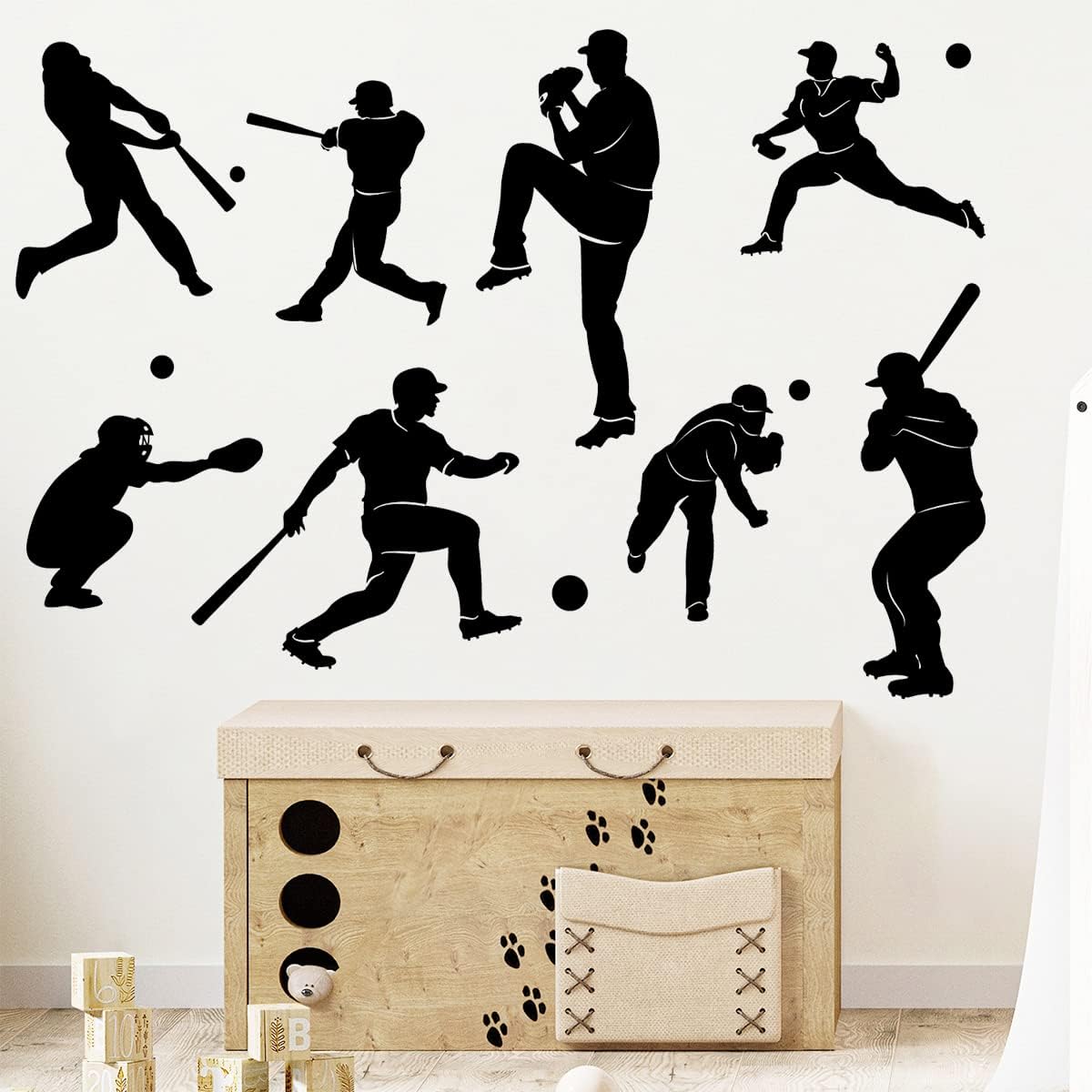 Removable Baseball Player Silhouette Wall Decals Base Ball Sports Wall Stickers Peel & Stick Kids Room Nursery Playroom Classroom Wall Decor