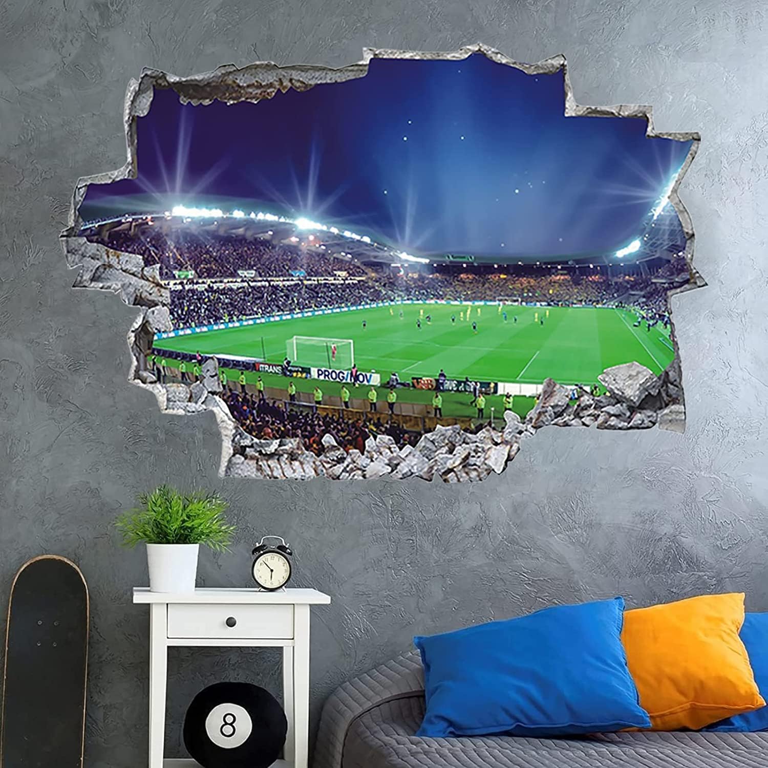 Large 3D Football Stadium Wall Sticker for Boys Bedroom Football Field Wall Decals Football Wall Stickers Soccer Sport Wall Stickers for Kids Room Playroom Classroom Wall Decor