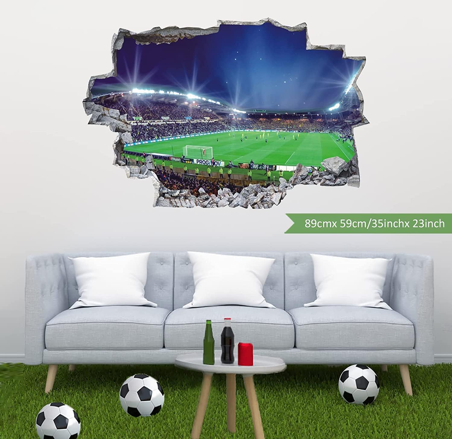 Large 3D Football Stadium Wall Sticker for Boys Bedroom Football Field Wall Decals Football Wall Stickers Soccer Sport Wall Stickers for Kids Room Playroom Classroom Wall Decor