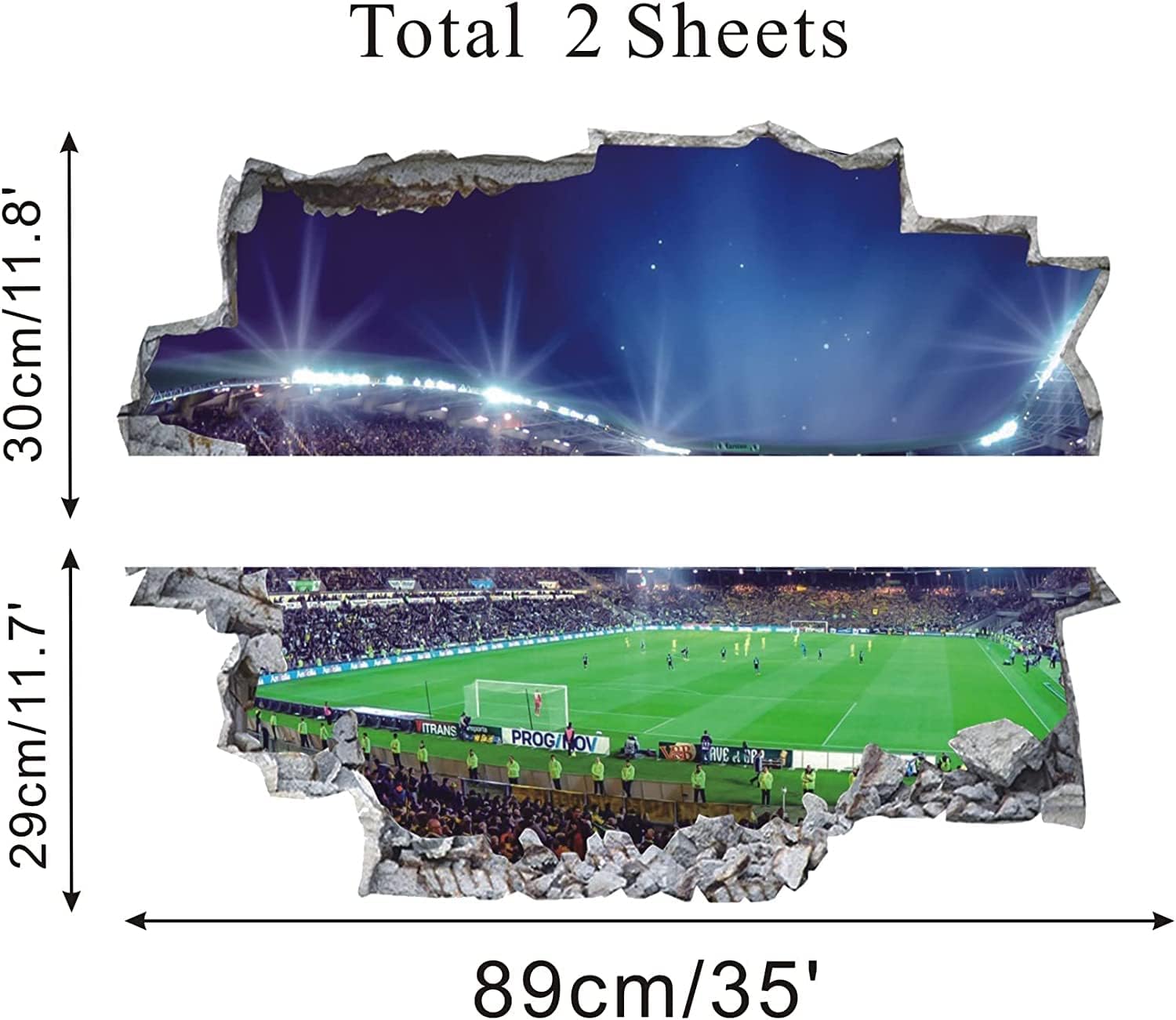 Large 3D Football Stadium Wall Sticker for Boys Bedroom Football Field Wall Decals Football Wall Stickers Soccer Sport Wall Stickers for Kids Room Playroom Classroom Wall Decor