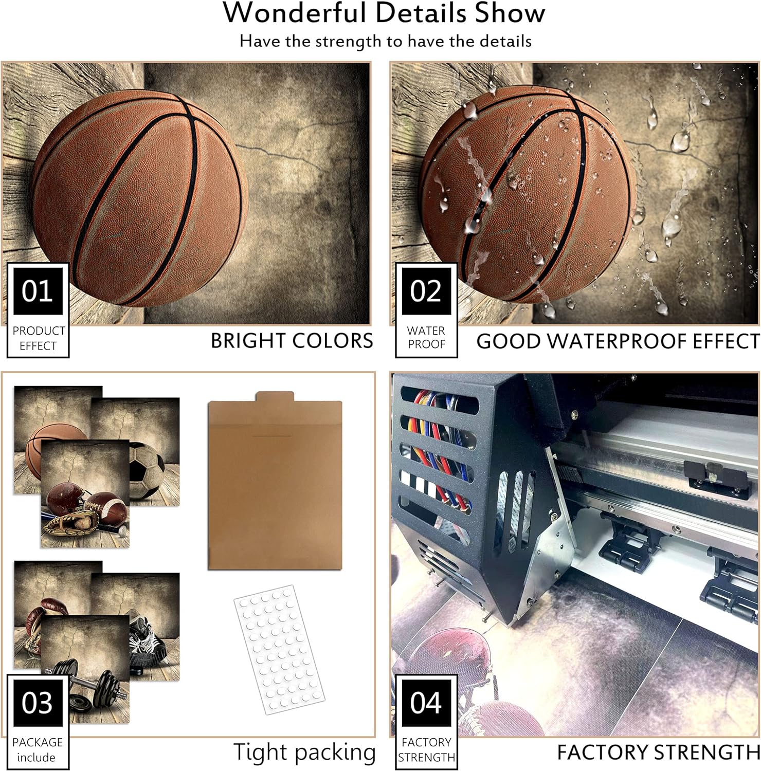 Sports Wall Art Prints Set of 6 Retro Posters Rustic Soccer Football Baseball Basketball on Vintage Wood Grain Floor Wall Decor Canvas Art Painting for Living Room Bedroom Kids Boy Room Decoration