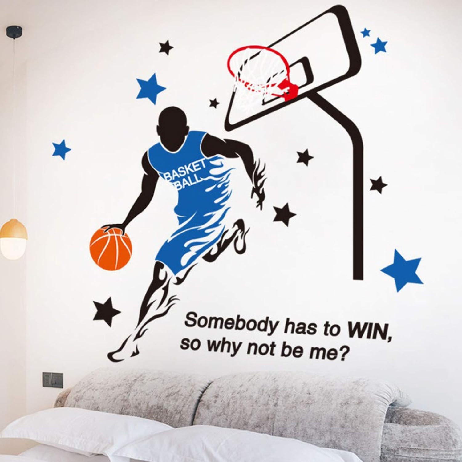 Amoda 3D Out Space Wall Decal Basketball Fans Wall Decor Removable Basketball Wall Stickers Art Wall Mural Decals for Tenn Girl Kids Bedroom Ceiling Living Room Decor