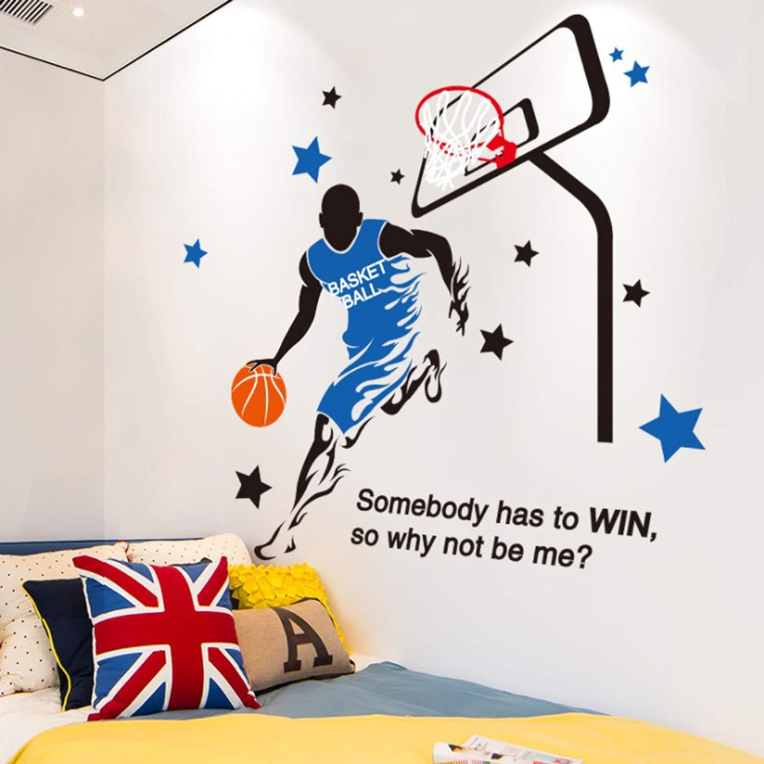 Amoda 3D Out Space Wall Decal Basketball Fans Wall Decor Removable Basketball Wall Stickers Art Wall Mural Decals for Tenn Girl Kids Bedroom Ceiling Living Room Decor