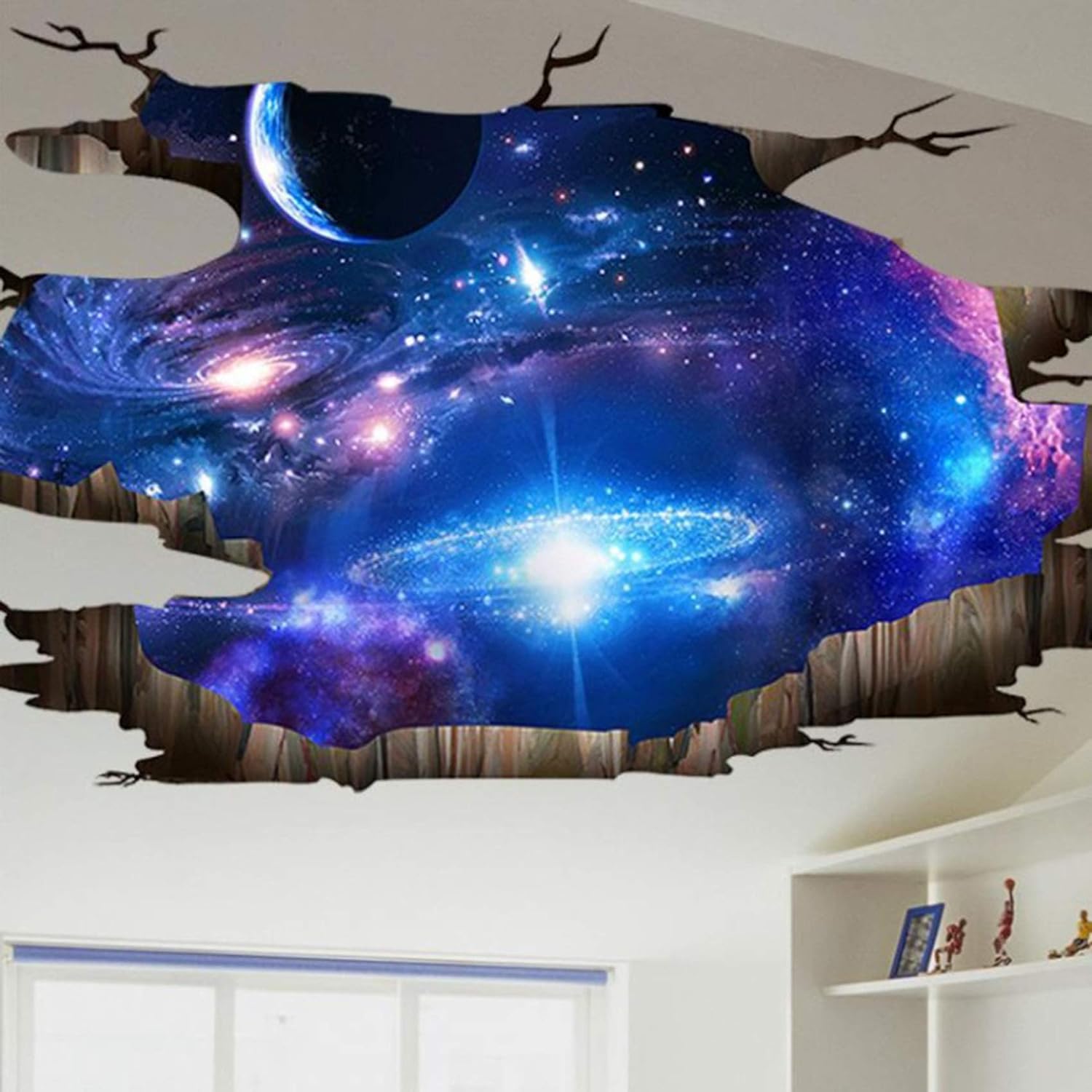 Amoda 3D Out Space Wall Decal Basketball Fans Wall Decor Removable Basketball Wall Stickers Art Wall Mural Decals for Tenn Girl Kids Bedroom Ceiling Living Room Decor