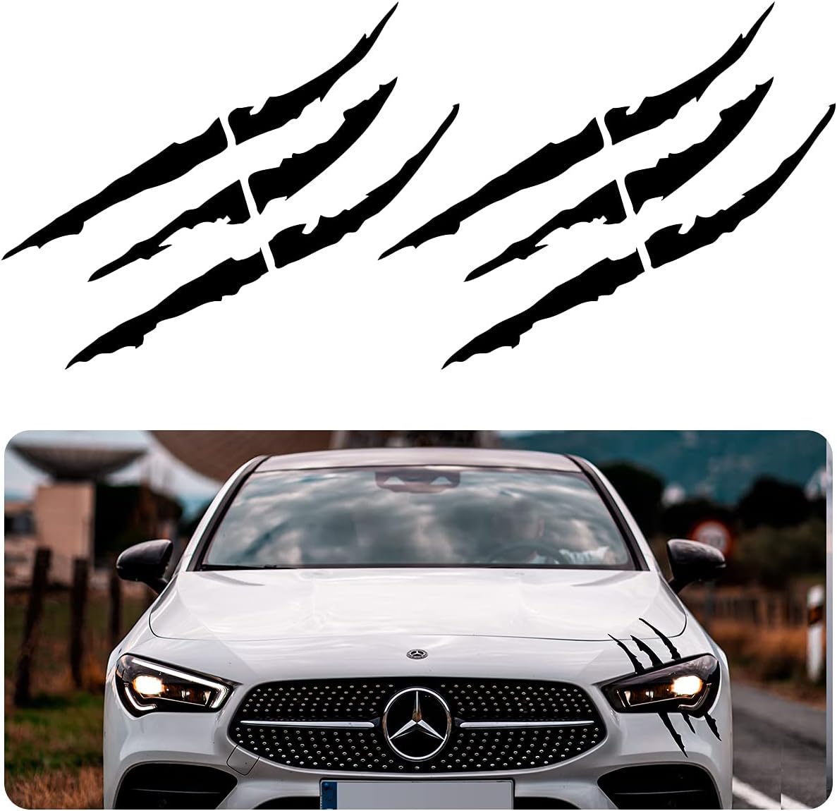 Blinglife 2 PCS of Headlight Decals with Claw Marks, Sports car Decals，Hallowmas (Black)