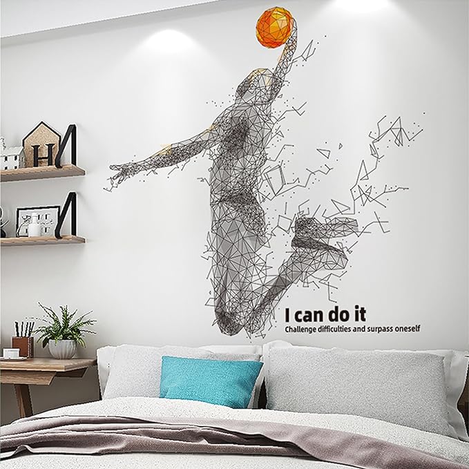 3D Basketball Player Wall Stickers Children's Bedroom Living Room Stickers Detachable DIY Sports Wall Stickers Art murals Wall Stickers Boys Room Game Room Stickers Decoration