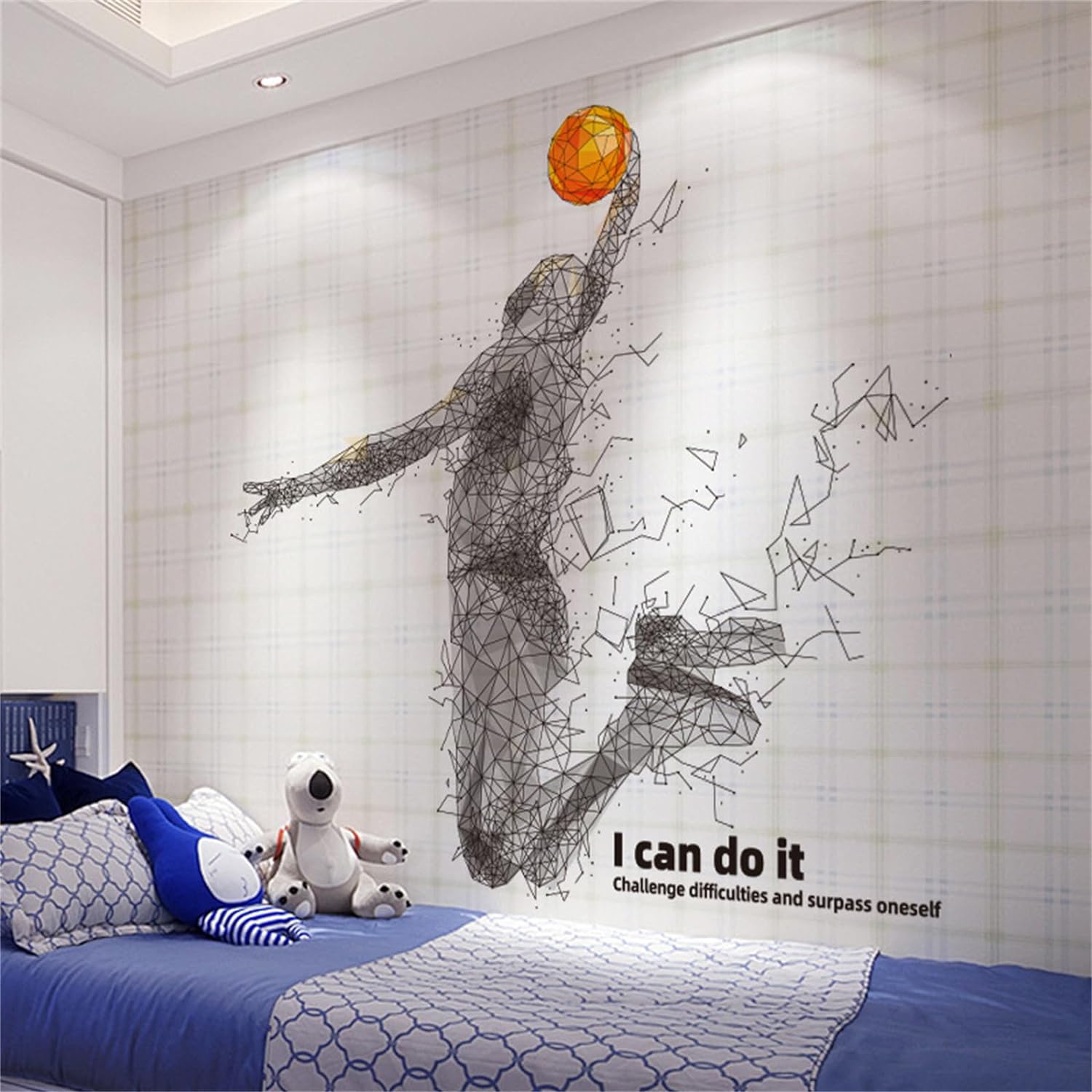 3D Basketball Player Wall Stickers Children's Bedroom Living Room Stickers Detachable DIY Sports Wall Stickers Art murals Wall Stickers Boys Room Game Room Stickers Decoration