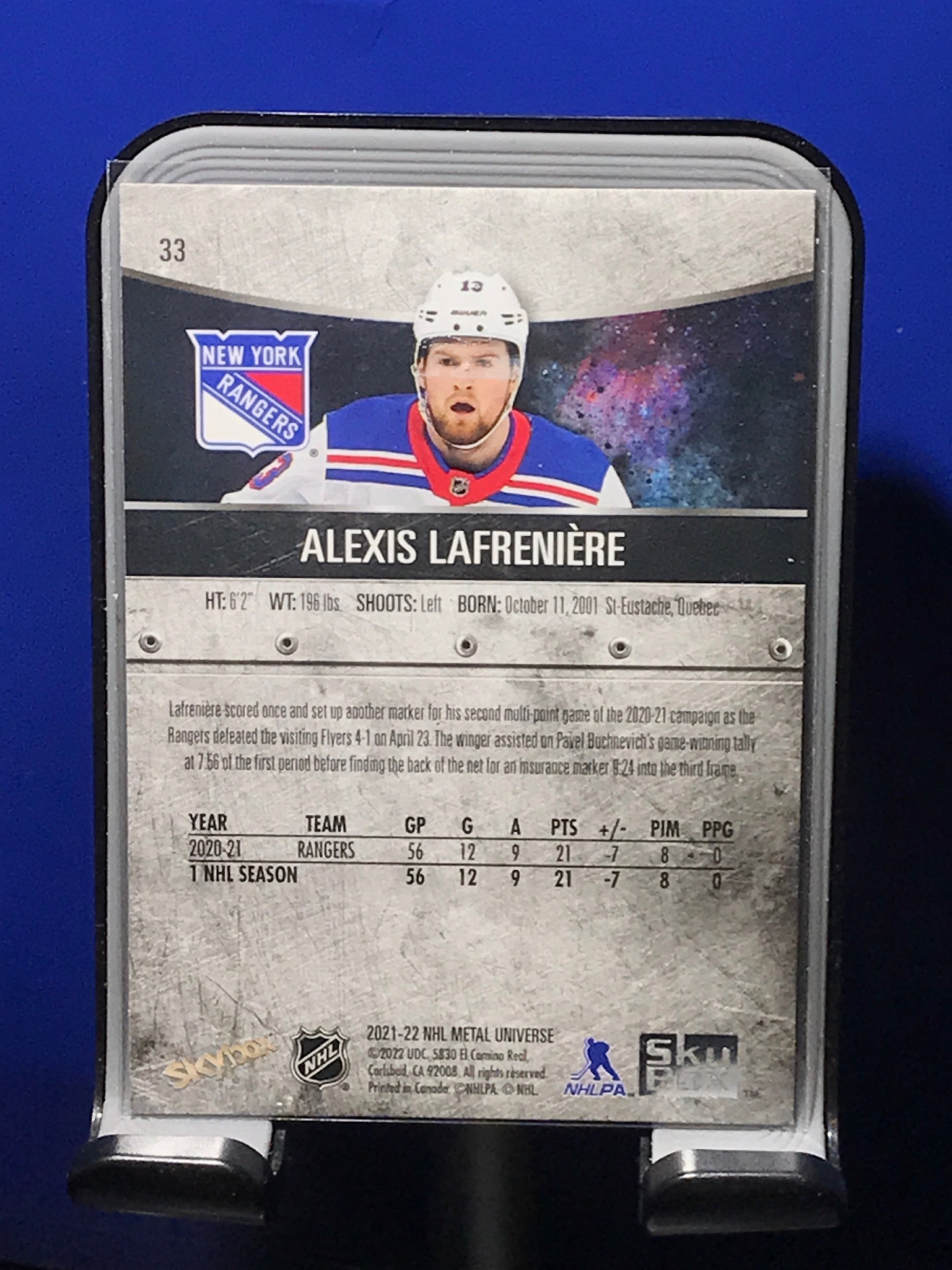 2021-22 SkyBox NHL Metal Universe Alexis Lafreniere Blue Spectrum #33