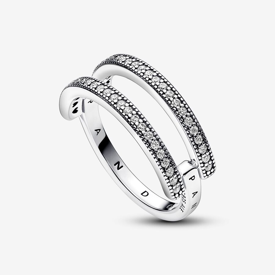 Anillo de banda doble con pavé y logo exclusivo de Pandora