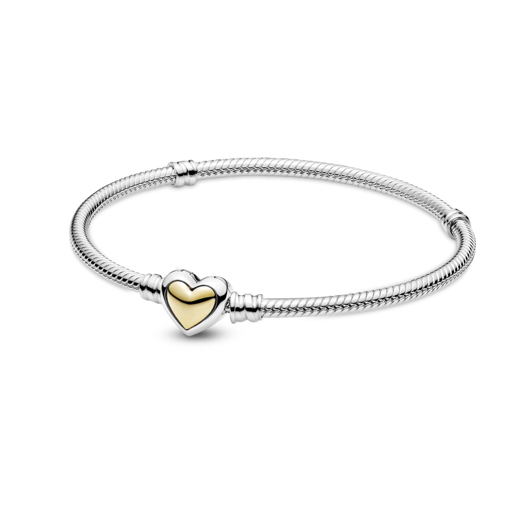 Pulsera cadena de serpiente con broche de corazón dorado cóncavo dos tonos