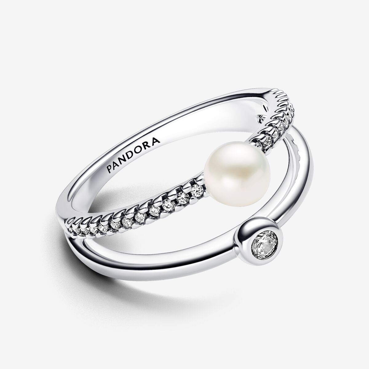  Anillo Perla  y Doble Banda en Pavé