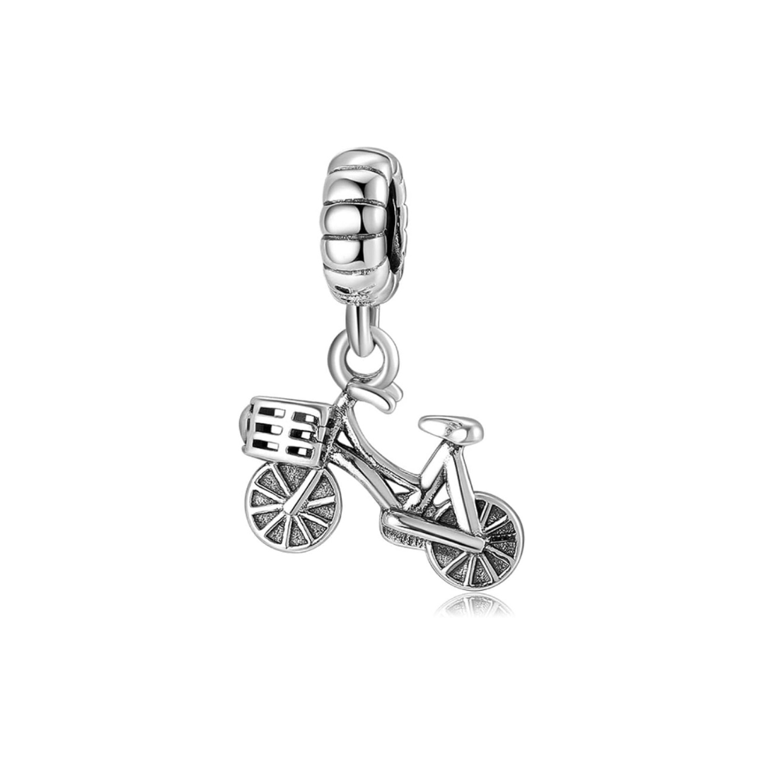  Charm bicicleta plateada con cesta