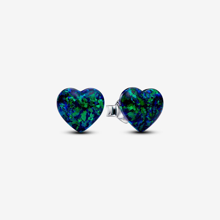 Zarcillos de Botón Corazón Verde Opalescente