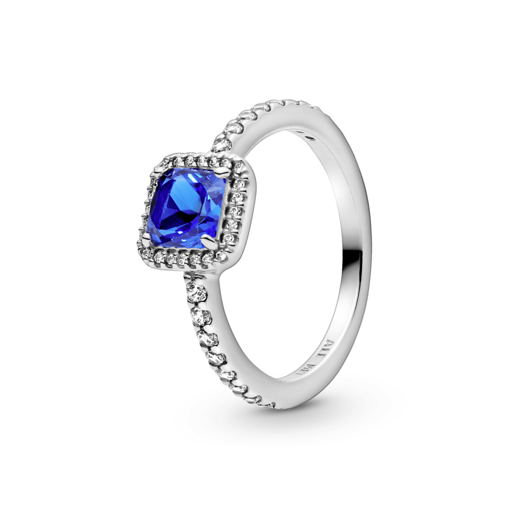 Anillo Cuadrado Azul Con Halo 