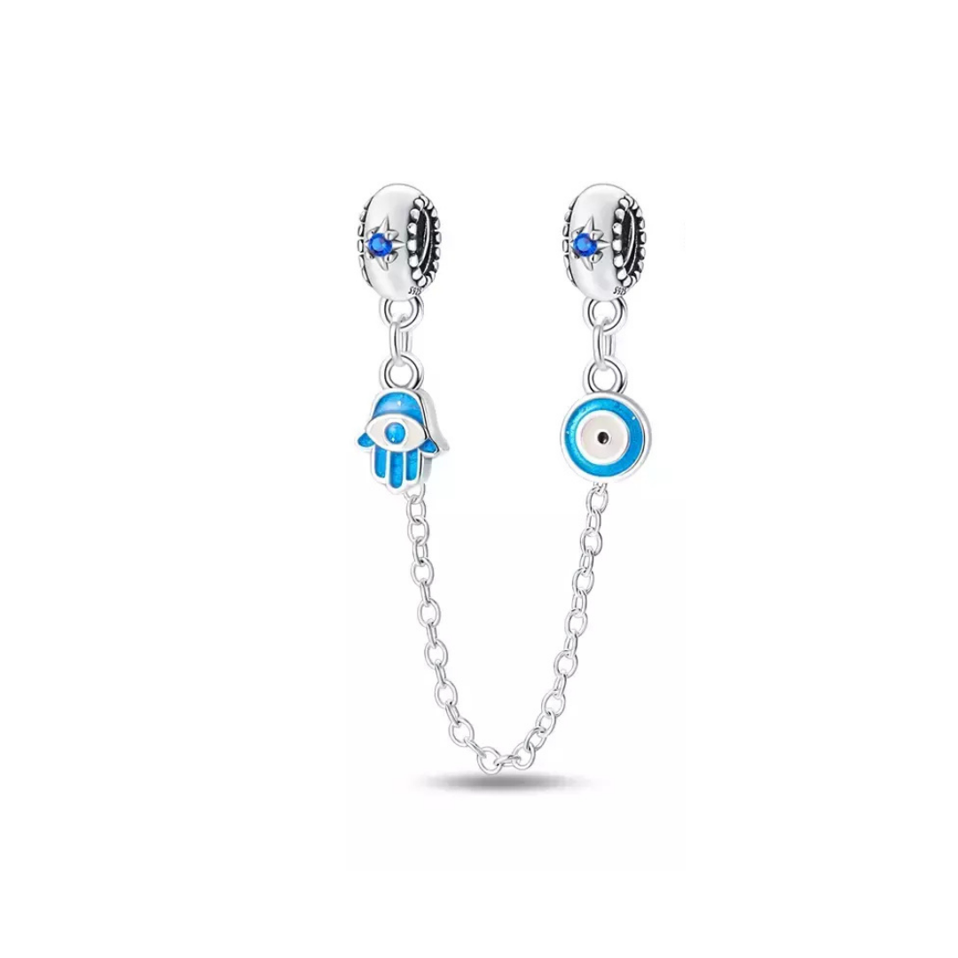 Cadena  de seguridad ojo turco y mano de fátima