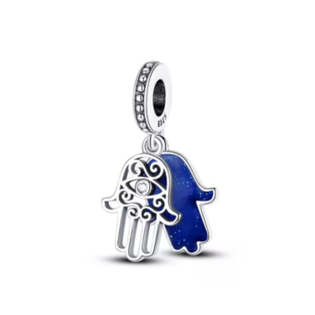 Charm mano de Fátima azul colgante