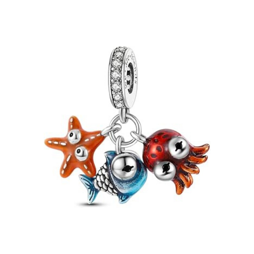 Charm colgante estrella, pulpo y pez