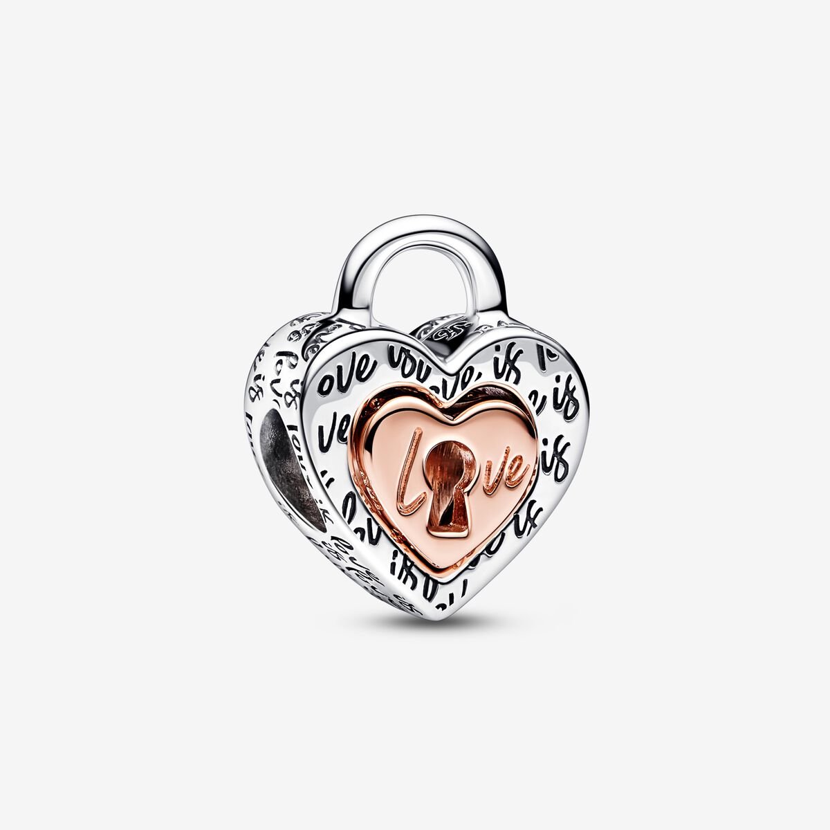 Charm de corazón divisible con candado de dos tonos