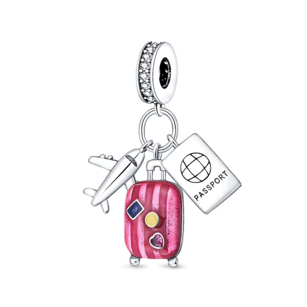 Charm maleta rosa triple 