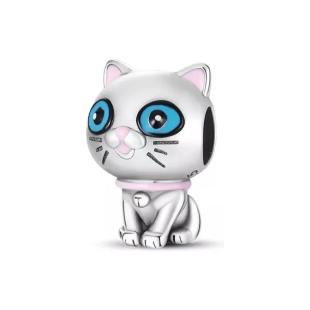 Charm gato con collar rosa 