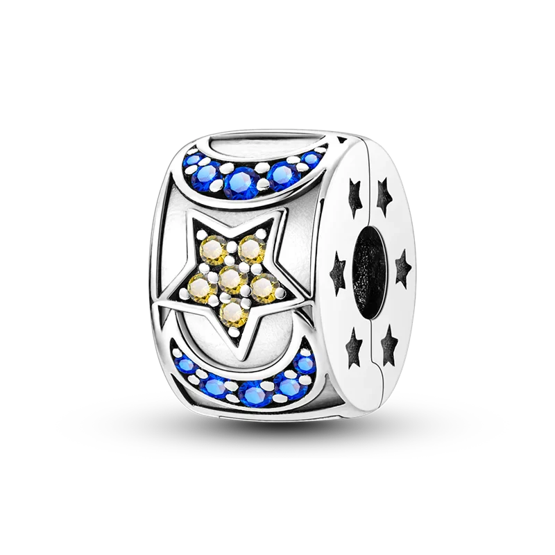 Clip pavé luna azul y estrella amarilla