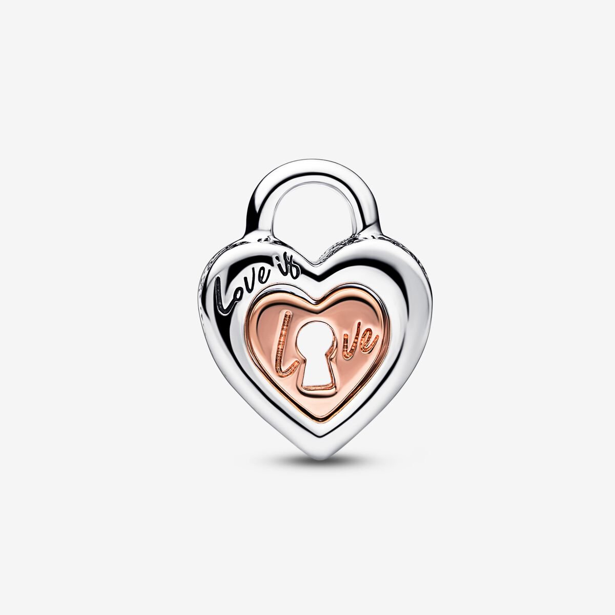 Charm de corazón divisible con candado de dos tonos