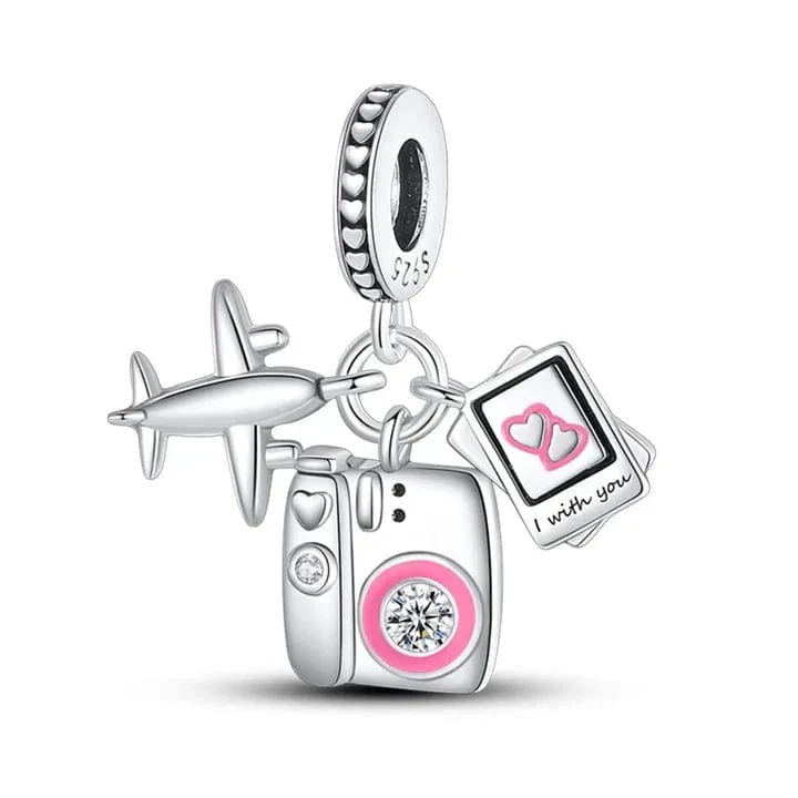 Charm colgante de viaje rosado triple 