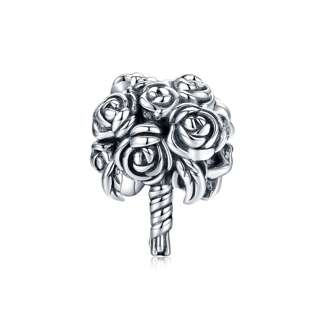 Charm de ramo de flores plateado