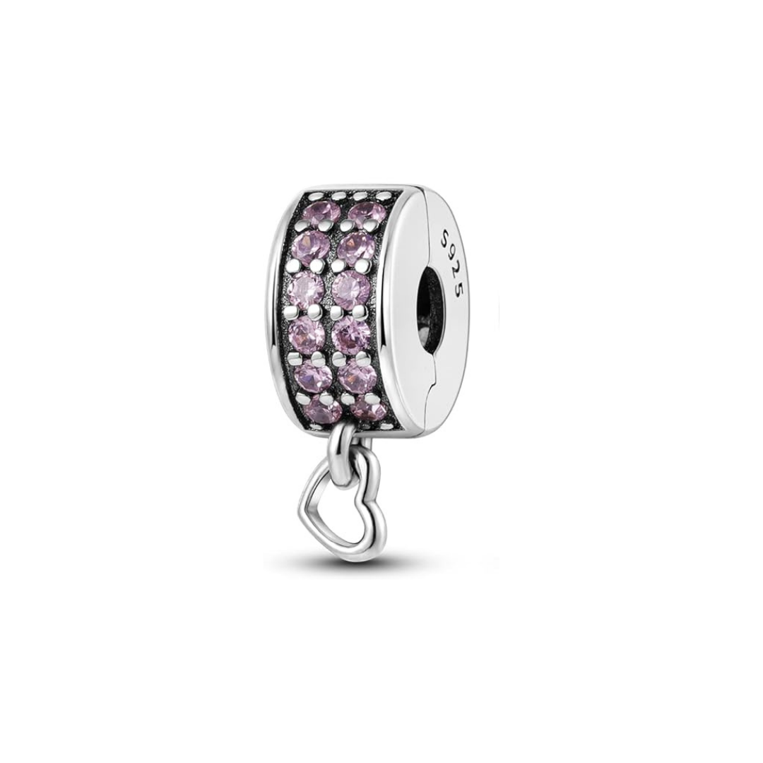Clip pavé rosa con corazon colgante 